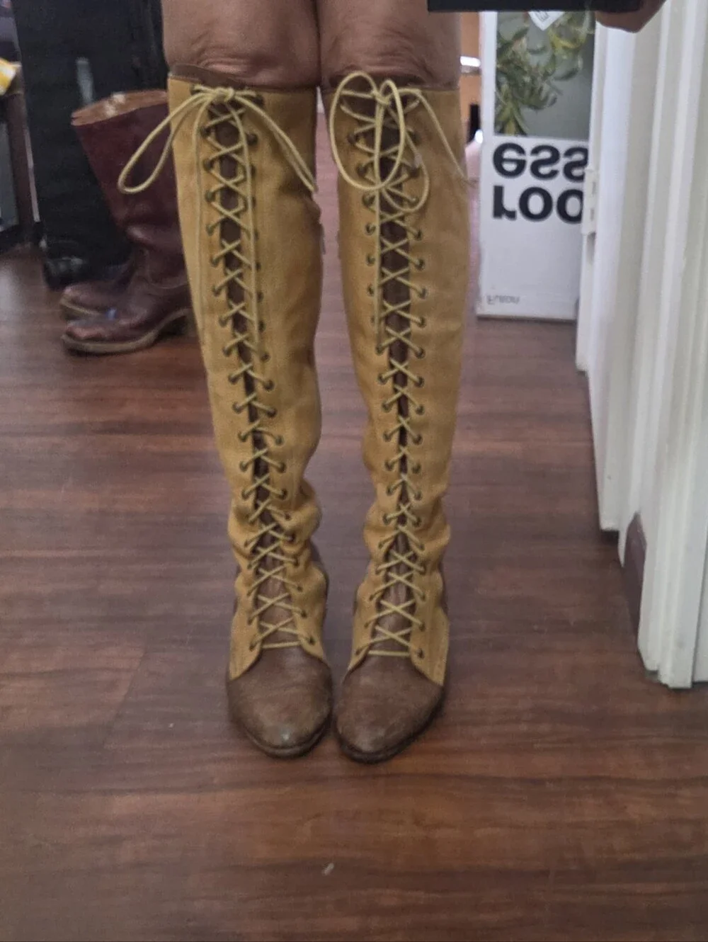 Jeffrey Campbell x Free People Joe tan & Brown Leather Over The Knee Lace Boot 9
